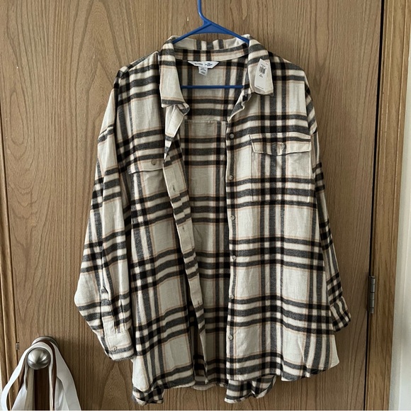 NWT Old Navy Loose Boyfriend Flannel in White Plaid XXL Petite - Picture 3 of 8